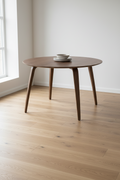 Scandinavian American Walnut Veneer Round Dining Table with Laminated Wood Base for Dining Room