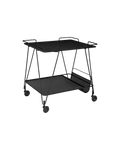 Retro Black Metal Wire Serving Trolley with Two Trays & Newspaper Holder for Living Room or Kitchen