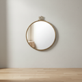 Mid-Century Walnut Wood Frame Wall Mirror with Brass Bolt Detail for Bedroom or Hallway
