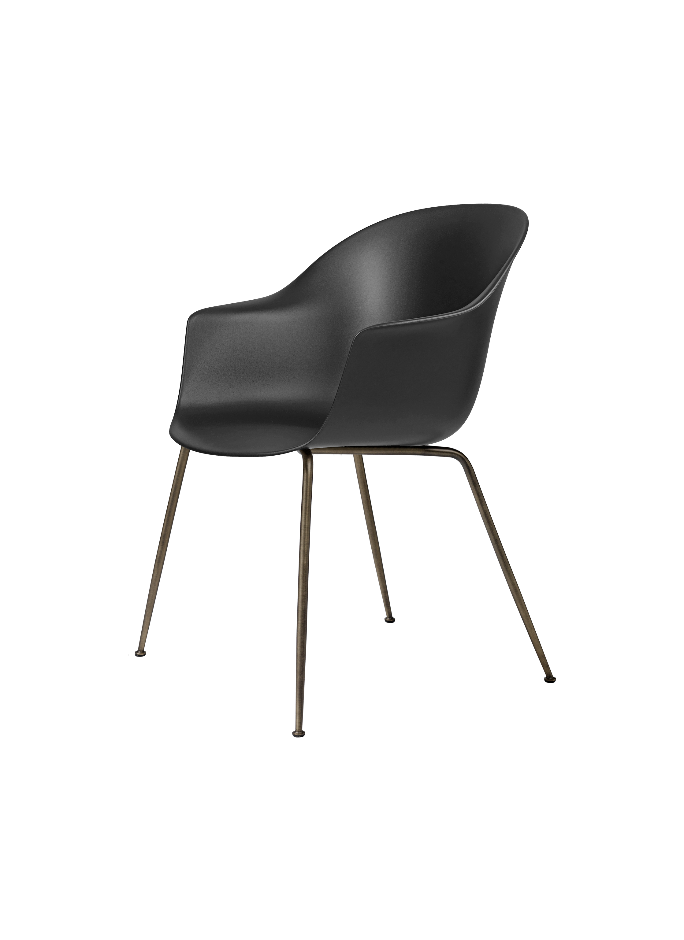 Scandinavian Black Polypropylene Dining Chair with Armrest Shell & Antique Brass Legs for Dining Room