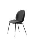 Modern Dark Grey Upholstered Dining Chair with 3D Veneer Shell & Black Steel Legs for Dining Room
