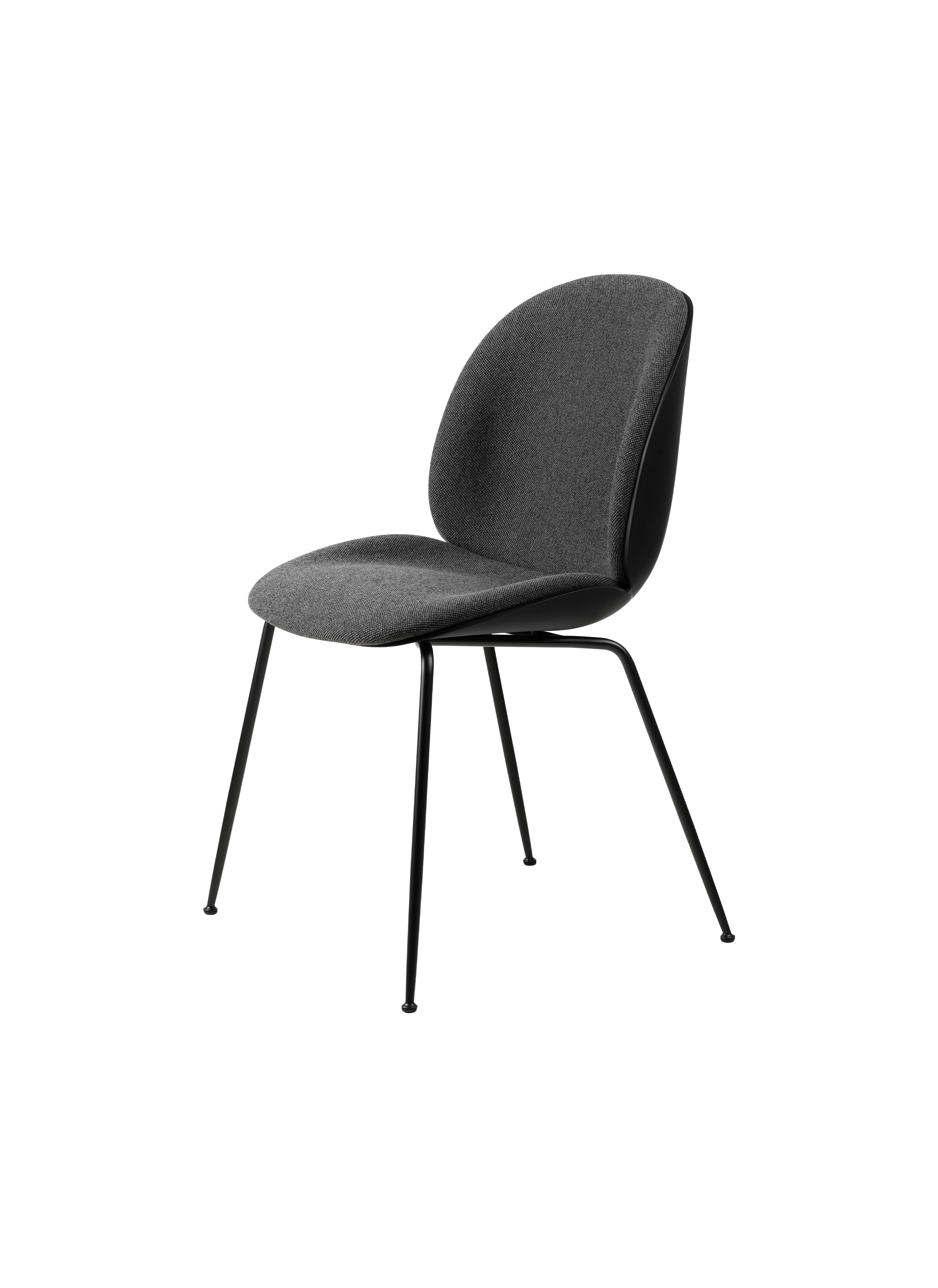 Modern Dark Grey Upholstered Dining Chair with 3D Veneer Shell & Black Steel Legs for Dining Room