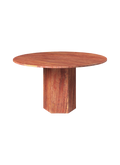 Classical Red Travertine Round Dining Table with Monolithic Column Base for Dining Room