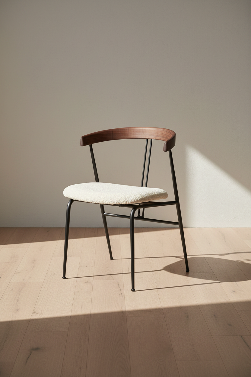 Elegant Walnut & Brown Upholstered Seat Dining Chair with Steel Legs for Dining Room