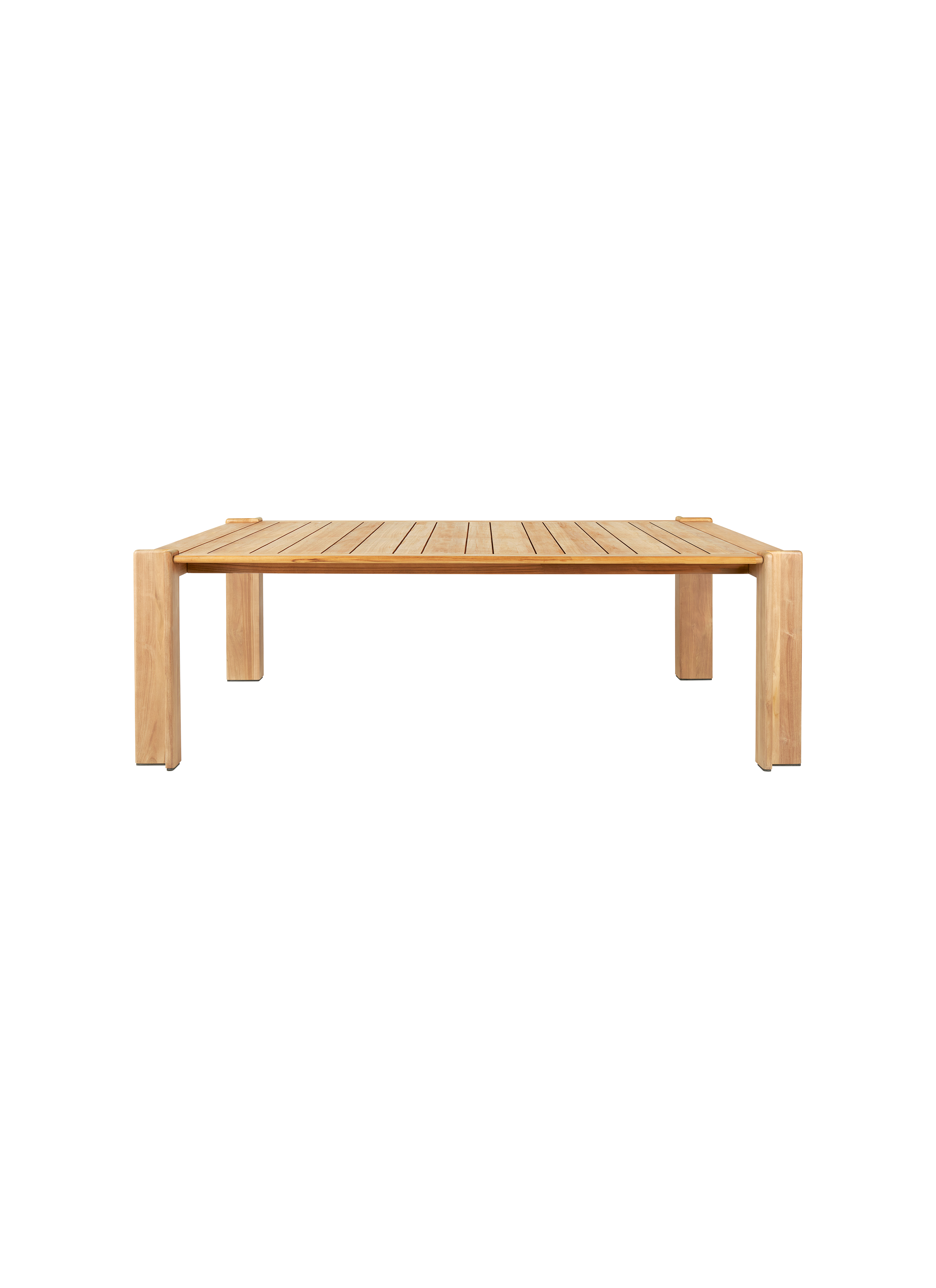 Coastal Natural Teak Slatted Outdoor Dining Table with Architectural L-Shape Legs for Terrace