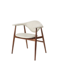Mid-Century Cream Leather Fully Upholstered Dining Chair with Walnut Wood Frame for Dining Room
