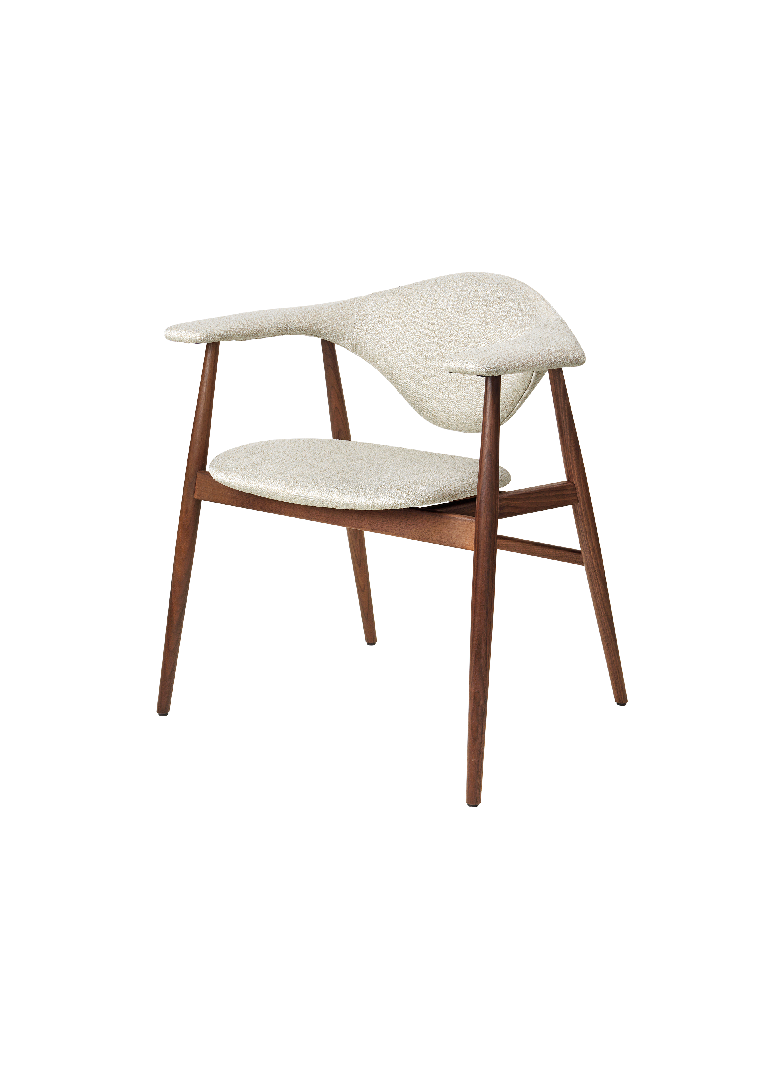 Mid-Century Cream Leather Fully Upholstered Dining Chair with Walnut Wood Frame for Dining Room
