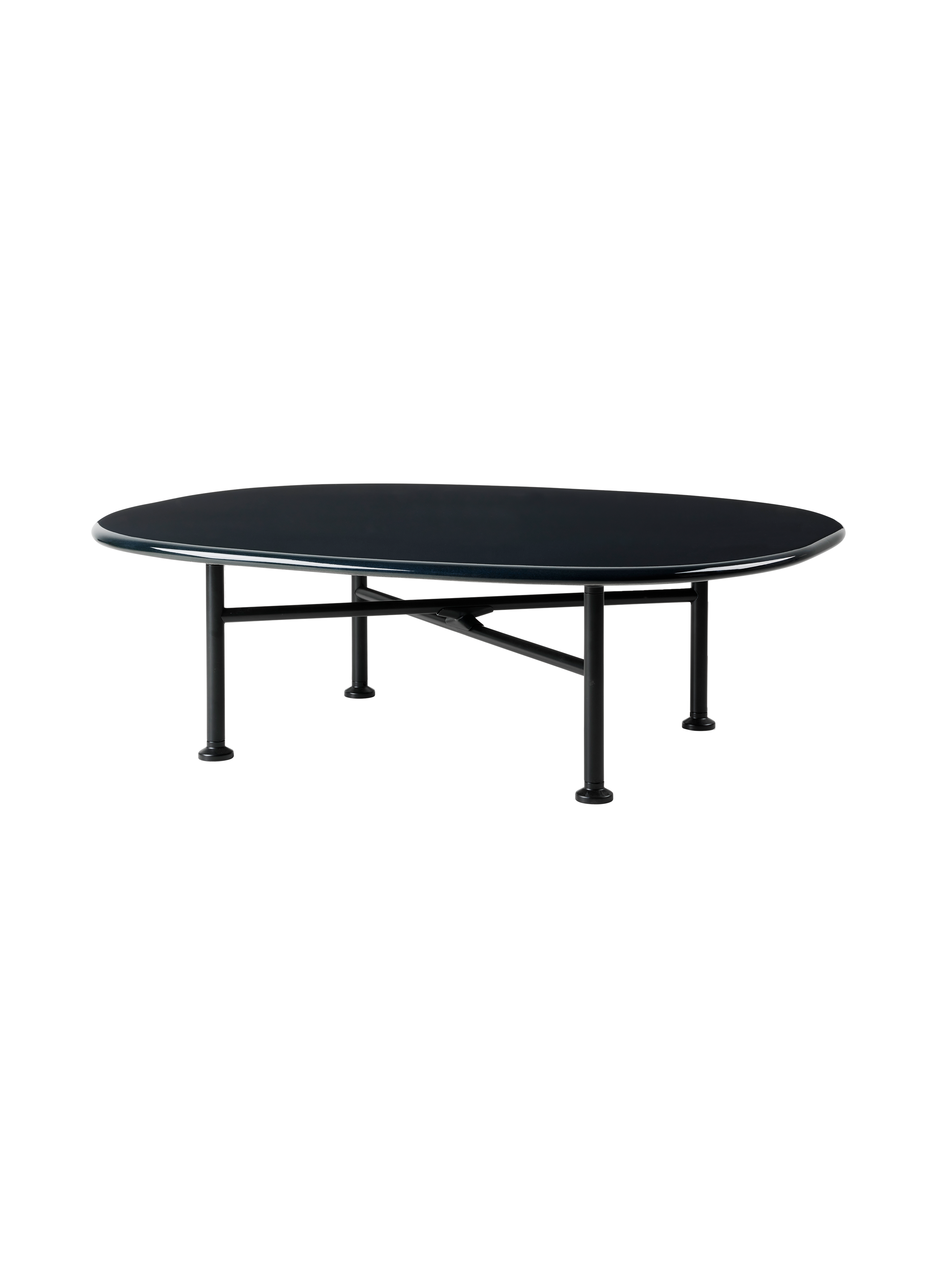 Modern Black Marble Coffee Table with Cross Metal Frame for Living Room