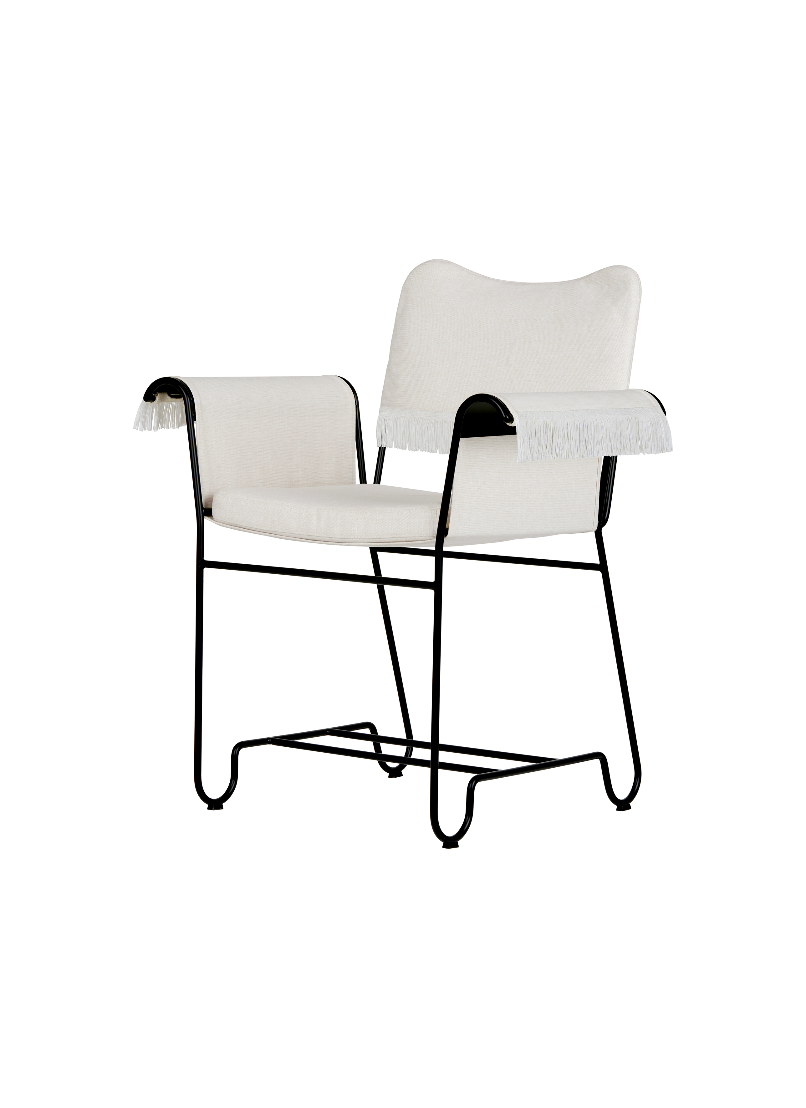 Tropical Black Fabric Dining Chair with Fringe Detail & Classic Frame for Dining Room