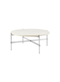 Table basse ronde scandinave en chêne naturel avec piédestal cylindrique cannelé pour salon