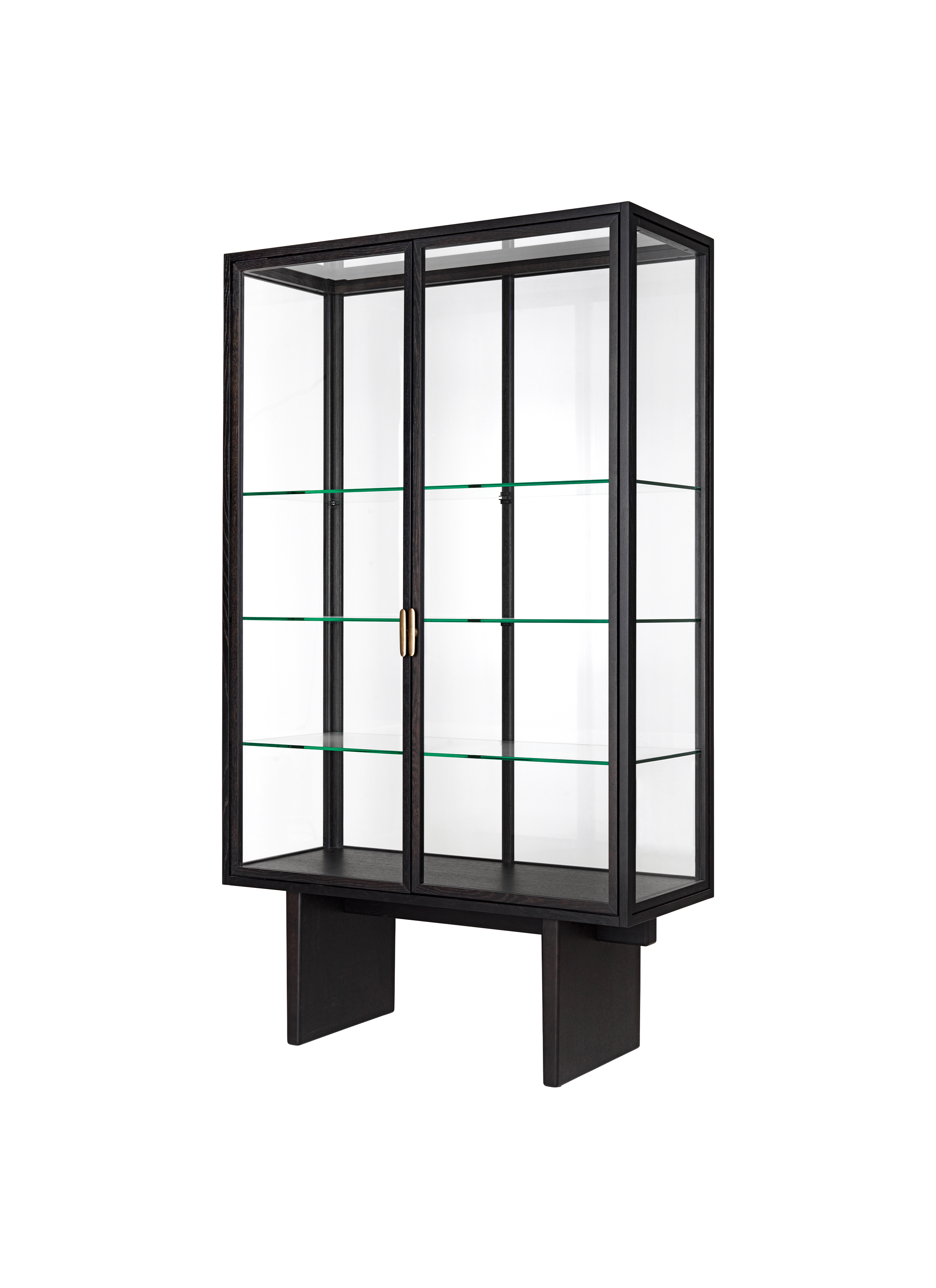 Modern Black Metal & Glass Display Vitrine Cabinet with Open Shelves for Living Room
