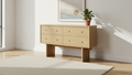 Japanese-Inspired Natural Oak Veneer Sideboard with Brass Handles & Soft-Close Drawers for Living Room