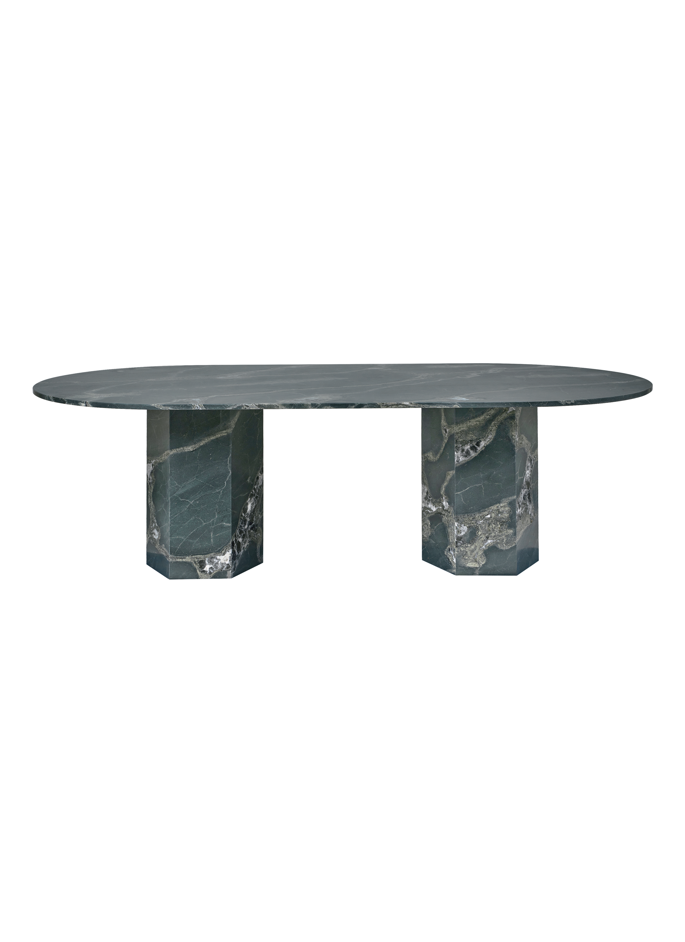 Classical Botanic Green Quartzite Outdoor Dining Table with Monolithic Base for Terrace or Garden