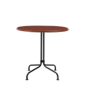 Cafe-Style Red Italian Stoneware Bistro Dining Table with Black Steel Legs for Dining Room or Outdoor
