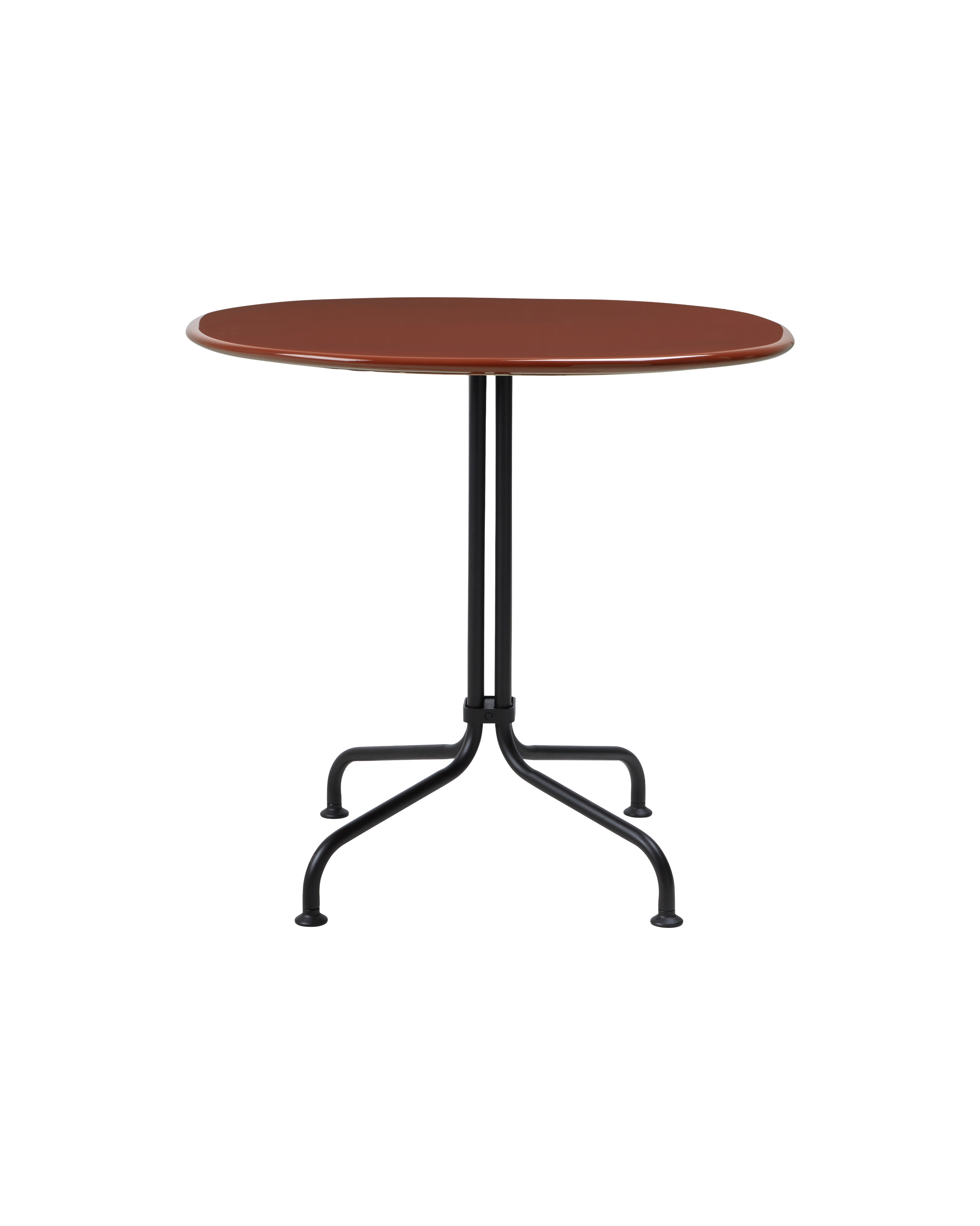 Cafe-Style Red Italian Stoneware Bistro Dining Table with Black Steel Legs for Dining Room or Outdoor