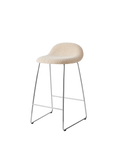 Tabouret de bar 3D entièrement tapissé en tissu tissé crème scandinave avec piètement luge chromé pour cuisine