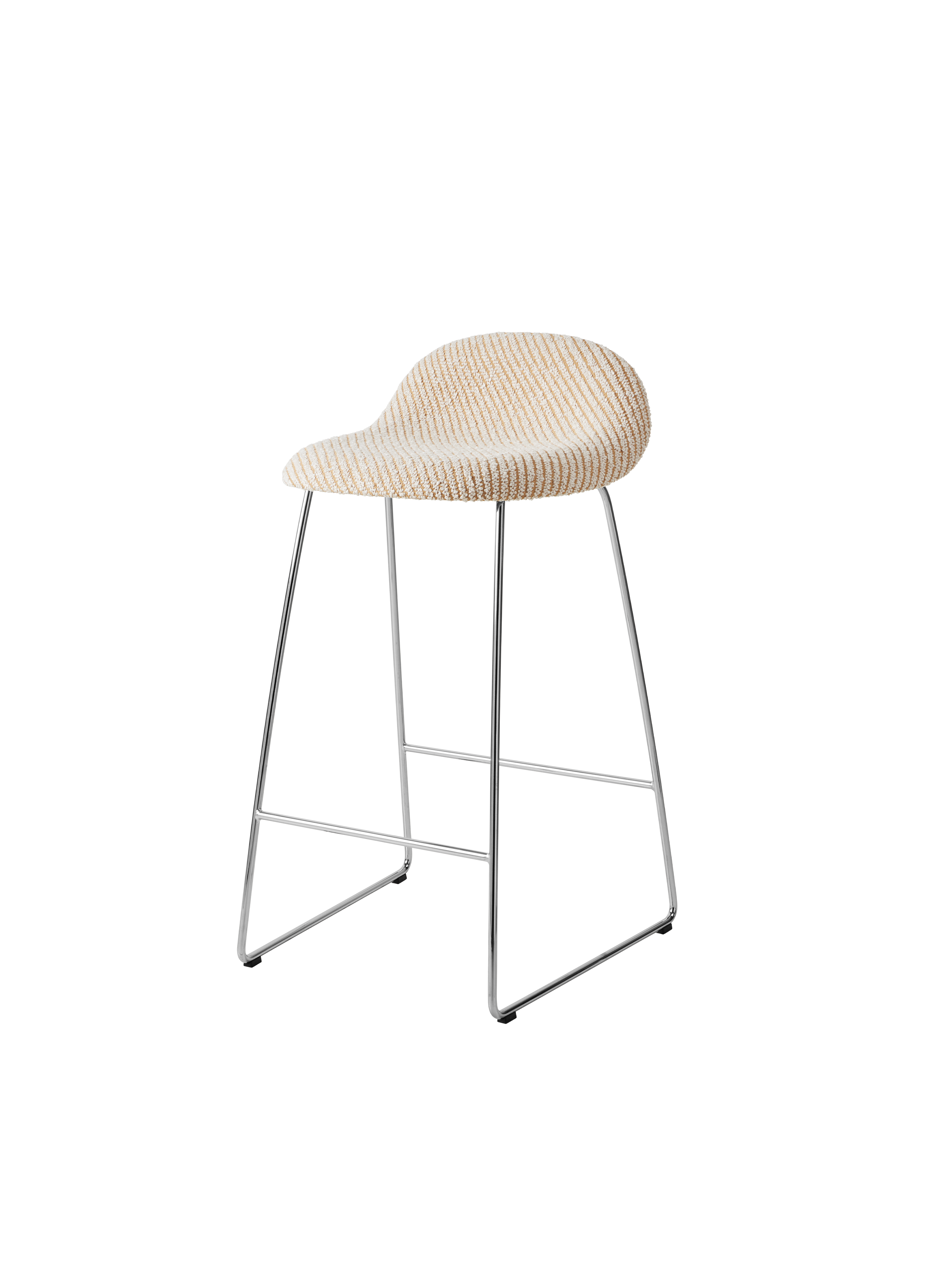 Scandinavian Cream Woven Fabric Fully Upholstered 3D Counter Stool with Chrome Sled Base for Kitchen