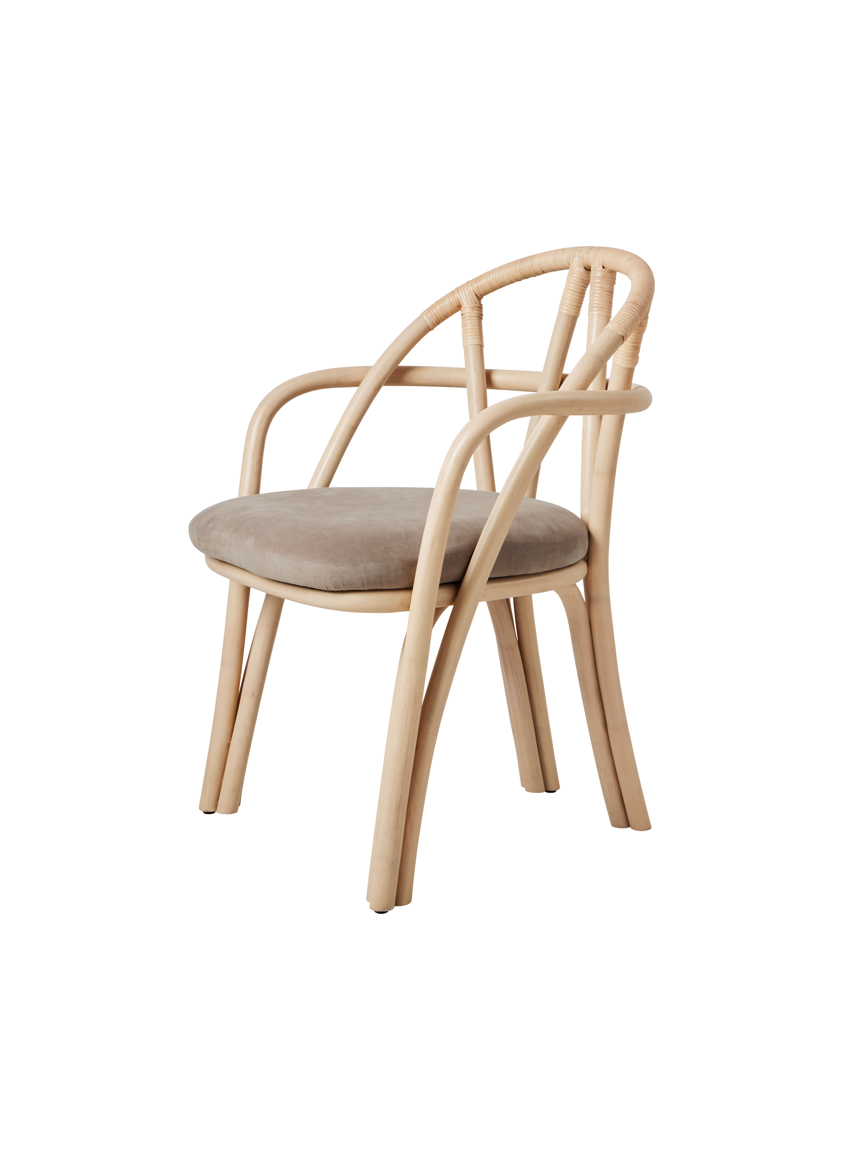 Bistro Natural Rattan & Beige Upholstered Dining Armchair with Sculptural Frame for Dining Room