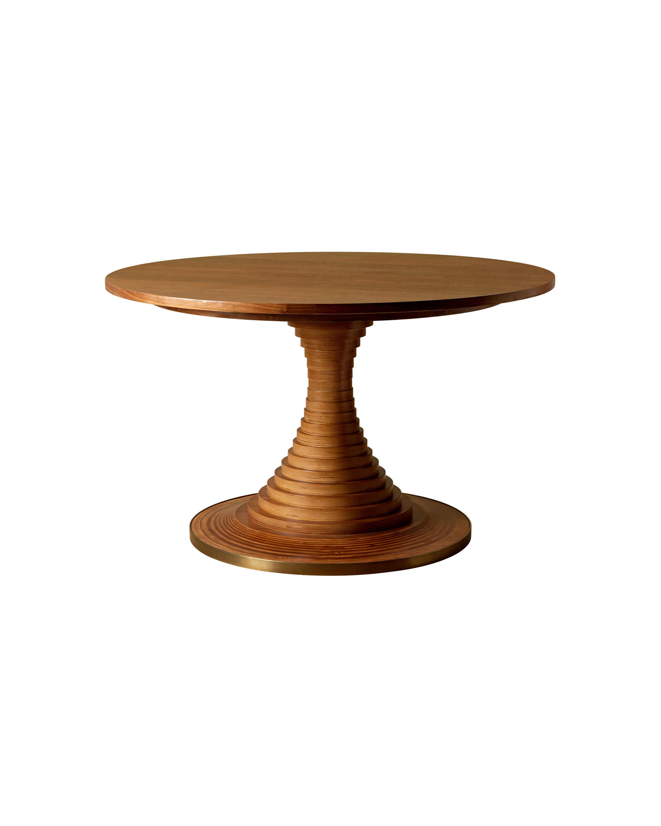 Mid-Century American Walnut Veneer Round Dining Table with Birch Plywood Base for Dining Room