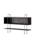 Industrial Black Ash Veneer & Stainless Steel Shelving System with Open Box Shelf for Living Room