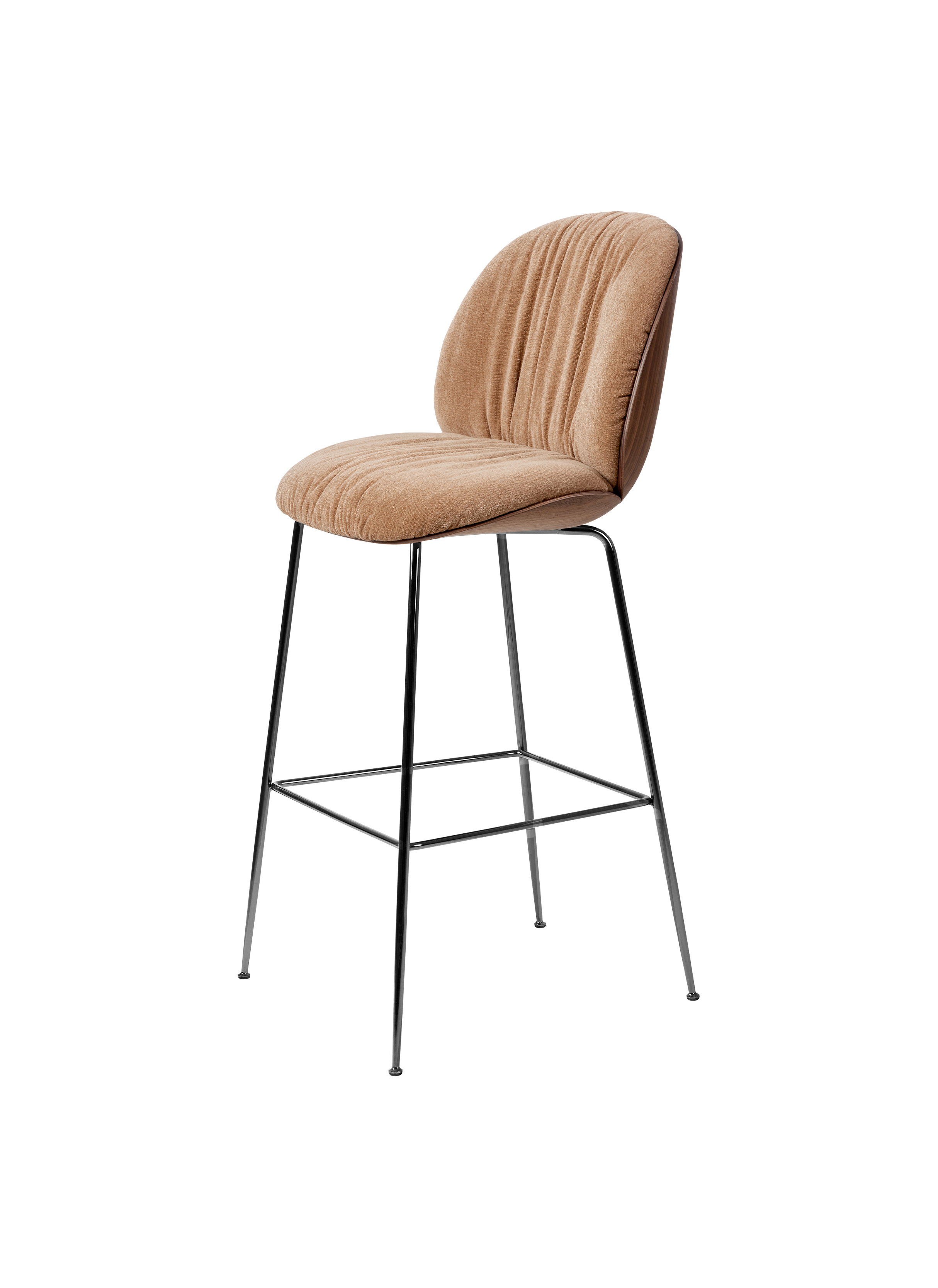 Modern Beige Front Upholstered Soft Bar Chair with Padded Seat & Slim Metal Legs for Bar