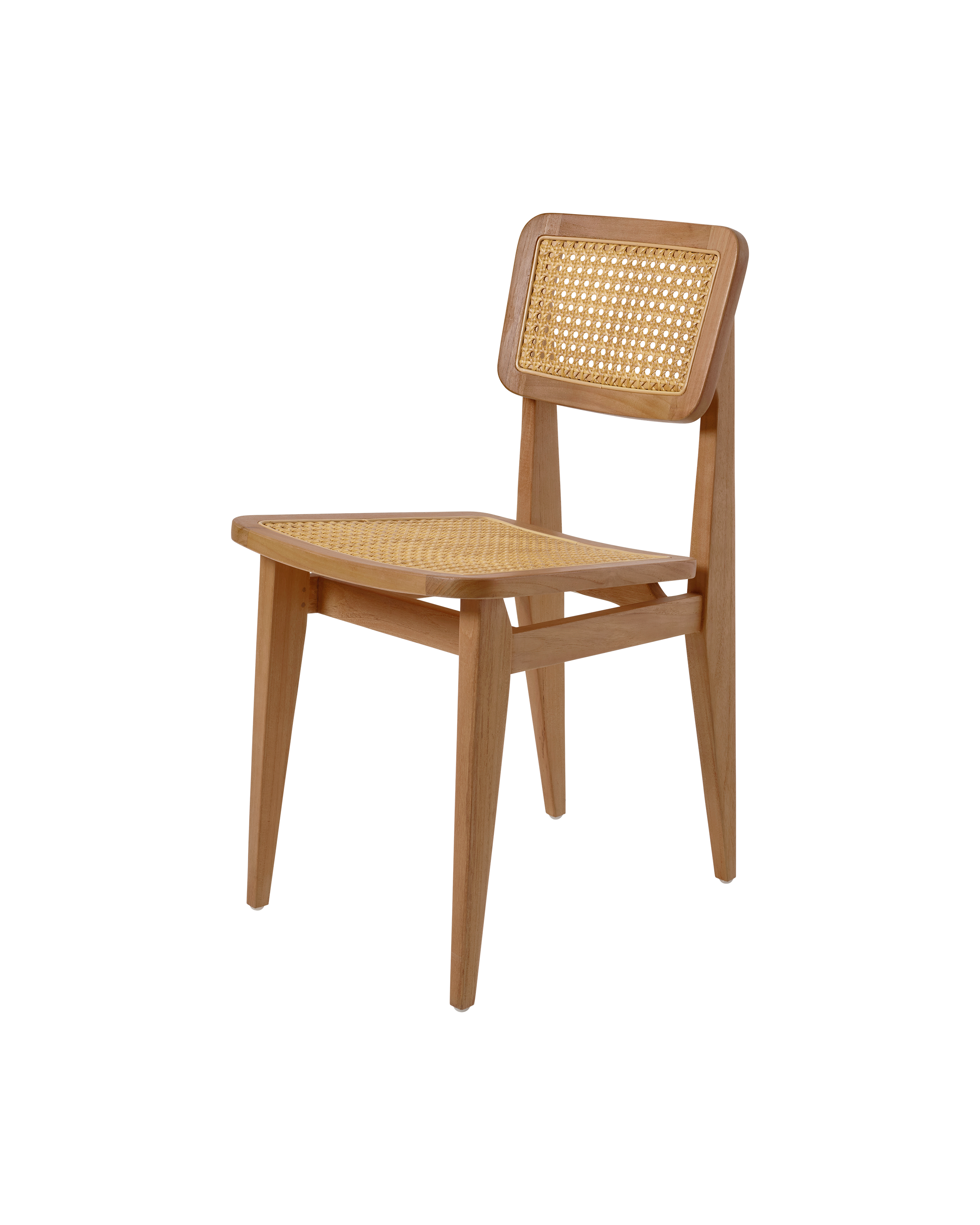 Modernist Natural Teak & French Cane Outdoor Dining Chair with Slender Frame for Terrace or Garden