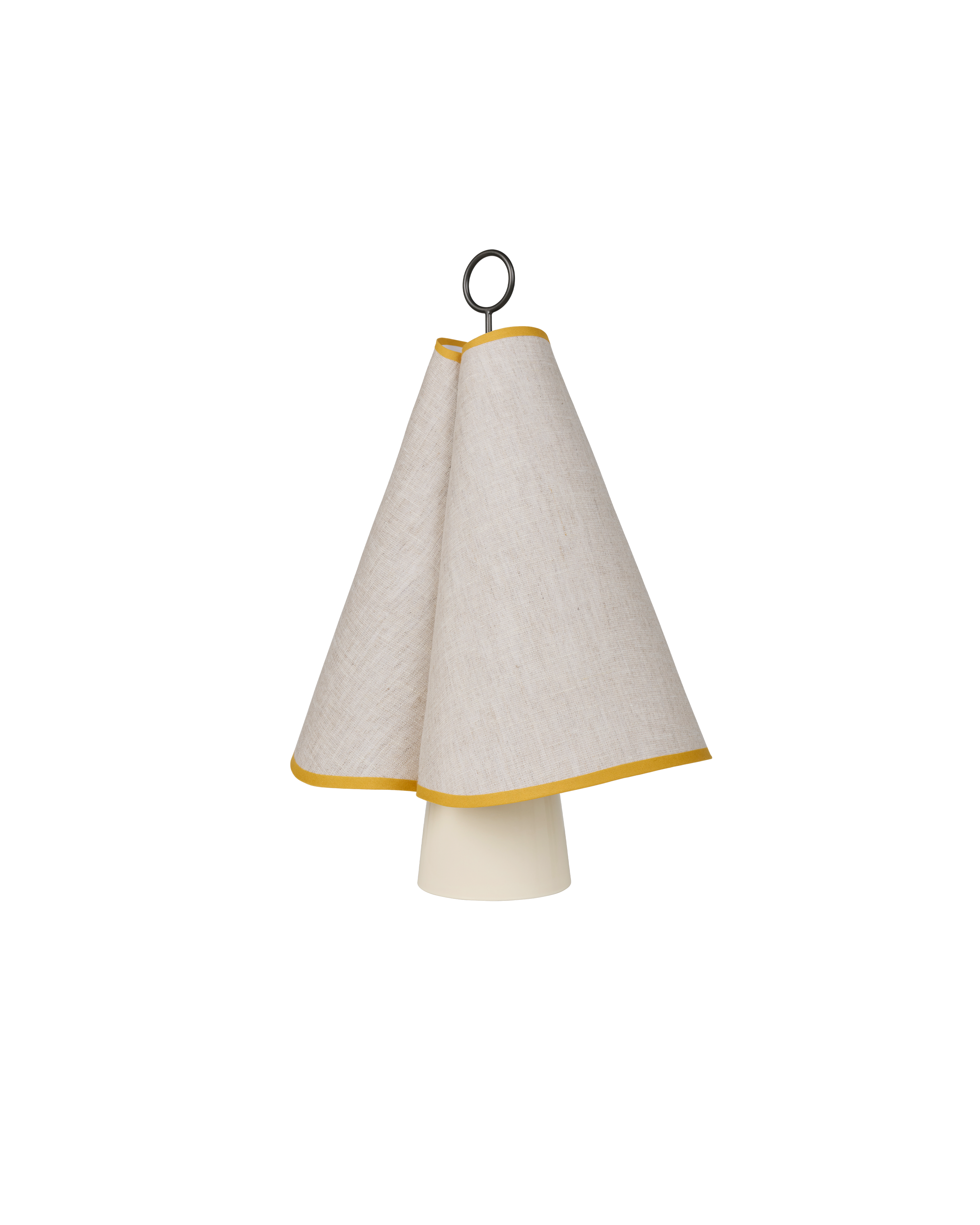 Coastal Poppy Yellow Canvas & Ceramic Portable Lamp with Brass Handle for Living Room or Bedroom